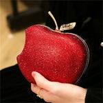 Load image into Gallery viewer, pearl&amp;she Sparkly Apple Shape Clutch red hearts Rhinestone Mini Handbags Women Evening Bags Minaudiere Purses For Party.
