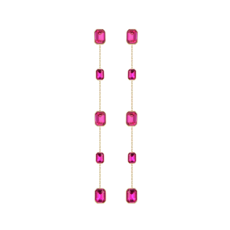 Ettika Iconic Crystal Dangle Earrings. Gold Earrings for Women. Fuchsia Pink Crystal, 18k Gold Plated Drop Earrings. Birthstone, Gifts