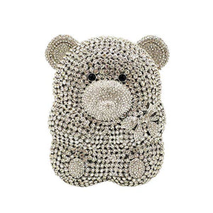 Boutique De FGG Bear Evening Bags and clutches for Women Formal Crystal Clutch Purse Party Animal Rhinestone Handbags,Mini,Silver