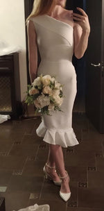 Load image into Gallery viewer, UONBOX Women's One Shoulder Sleeveless Bodycon Dress Midi Mermaid Party Bandage Dress Nude L
