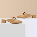 Load image into Gallery viewer, Tilocow Metal Chain Decor Mules Heels for Women Chunky Heeled Sandals Slip on Closed Toe Slides for Women Backless Mules Brown 8
