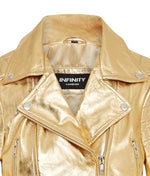 Load image into Gallery viewer, Ladies Cropped Short Body Gothic Top Gold Chic Biker Real Leather Jacket

