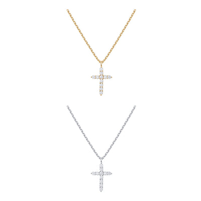 PAVOI 14K Gold Plated Cross Faith Pendant Necklaces for Women | White & Yellow Pack Cubic Zirconia Cross Pendants