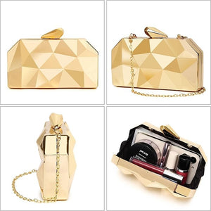 WIOLETA Geometric Evening Clutch - Metallic Gold Bags for Wedding, Party & Formal Evening