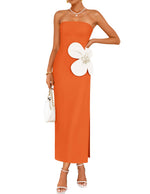 Load image into Gallery viewer, ZESICA Women's Summer Strapless Bodycon Maxi Dress 2026 Ribbed Knit Backless Floral Tube Cocktail Party Long Dresses,Orange,Large
