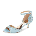 Load image into Gallery viewer, XYD Women&#39;s Sandals, Chic Peep Toe, D&#39;Orsay Kitten Low Heels, Rhinestone Studs, Ankle Strap Satin Shoes for Wedding Ballroom (Size 8, Sky Blue)
