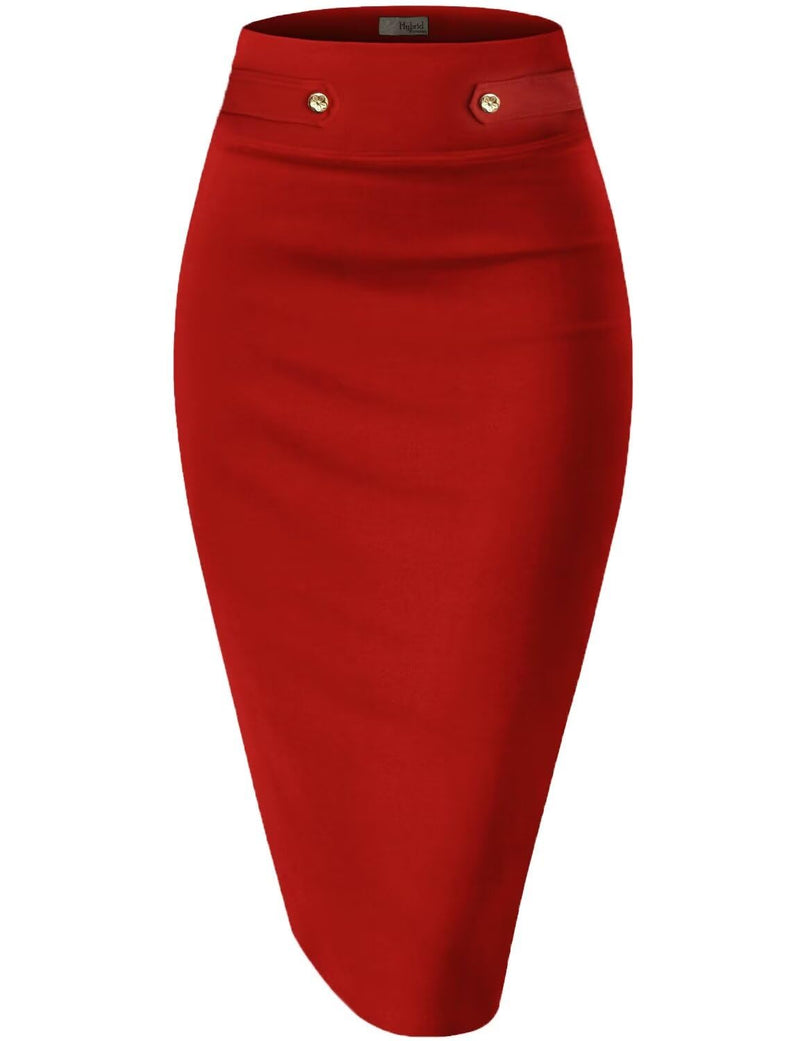 Hybrid & Company Womens Pencil Skirt Premium Nylon Ponte Stretch Office Made in The USA Below Knee KSK45006 1073T RED M
