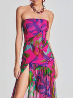 Load image into Gallery viewer, Women Tube Top Dress Tiger Stripe Mesh Patchwork Maxi Dress Strapless Sexy High Slit Long Dresses Party Clubwear (Purple,S)
