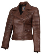 Load image into Gallery viewer, Blingsoul Asymmetrical Leather Jacket Women - Real Lambskin Brown Leather Jacket Women | [1313634] Geneva Brown, L
