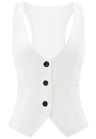 V VOCNI Suit Vest for Women Waistcoat Vest Vintage Steampunk Dressy Casual Racerback Vests Jacket White Medium
