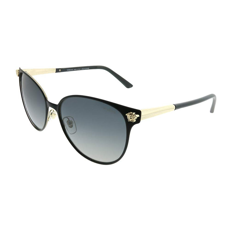 Versace Woman Sunglasses Black/Pale Gold Frame, Grey Gradient Lenses, 57MM