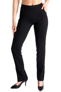 Yogipace,4 Pockets/Belt Loops,Petite Women's Straight Leg Yoga Dress Pant Work Pants Office Slacks,27",Black,Size XS