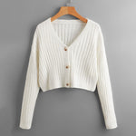 Load image into Gallery viewer, SweatyRocks Women&#39;s Long Sleeve Button Front V Neck Soft Knit Cardigan Sweaters Solid White S

