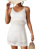 Load image into Gallery viewer, Dokotoo Sexy Swim Cover Up for Women 2025 Summer Fashion Scoop Neck Sleeveless Crochet Hollow Out Knit Mesh Spaghetti Straps Swimsuit Bikini Beach Dress Cruise Essentials Outfits All White Medium
