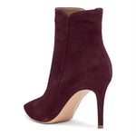 Load image into Gallery viewer, JANSEVEN Women's Heeled Ankle Boots Suede Stiletto High Heel Booties Pointed Toe Comfortable Sexy Classic Wine Short Boots Size 8.5
