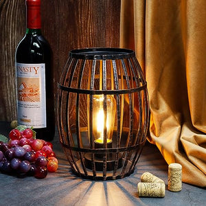 JHY DESIGN Decorative Table Lamp Battery Powered 8“H Cordless Metal Wine Cork Holder Lamp with 6-Hour Timer for Tabletop Home Patio Dining Room Living Room(Black Brushed Gold)
