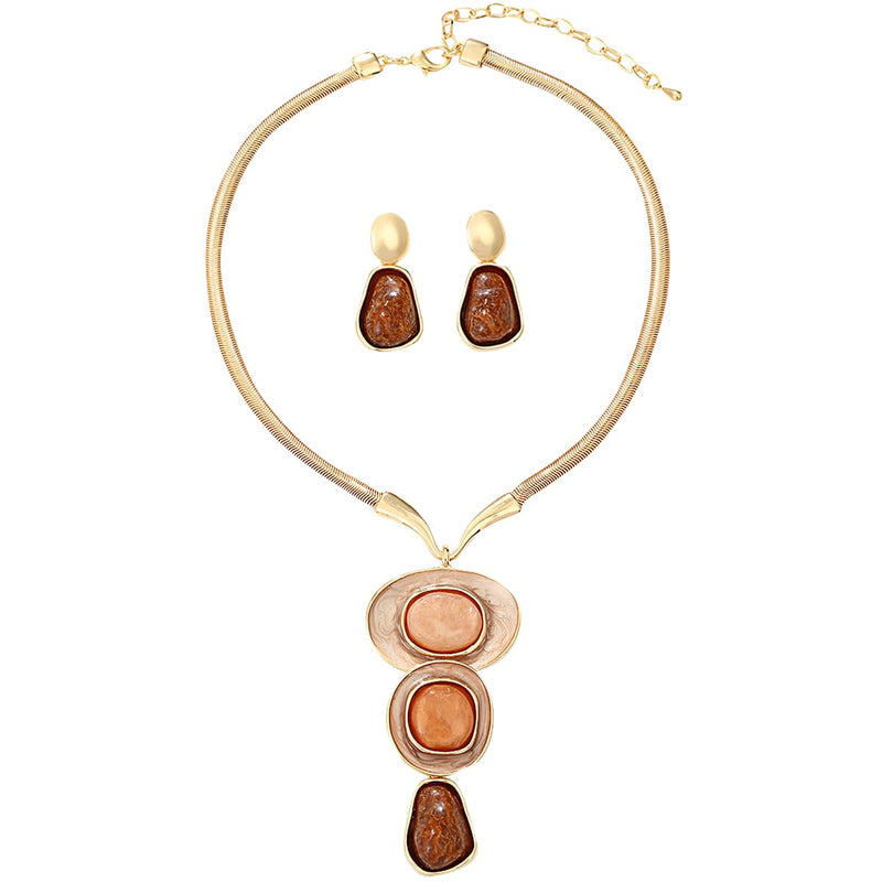 Mycitta Chunky Statement Y Necklace Earrings Set Gold Champagne Geometric Jewelry Set Women Wedding bridal Aesthetic Resin Bib Necklace Fashion Jewelry Party Prom Gift