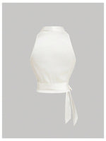 Load image into Gallery viewer, SHENHE Women's Satin Wrap Ruched Tie Side Tank Top Deep V Neck Sleeveless Elegant Blouse White X-Small
