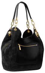 Load image into Gallery viewer, Michael Kors Lillie Large Chain Shoulder Bag, Gold-Tone Hardware/Suede Leather/Black
