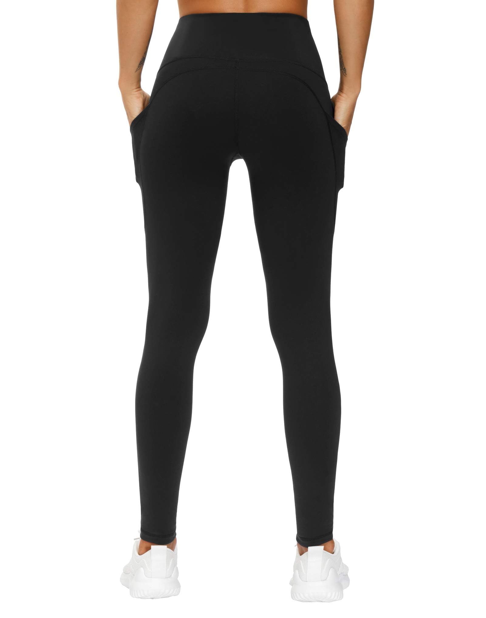 THE GYM PEOPLE Thick High Waist Yoga Pants with Pockets, Tummy Control Workout Running Yoga Leggings for Women (Small, Black)