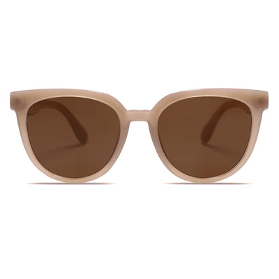 SOJOS Trendy Cat Eye Round Polarized Sunglasses for Women Fashion UV Protection Sunnies Sunglasses SJ2175, Brown Frame/Brown Lens
