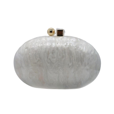 GSYPS Acrylic Evening Clutch Bag for Women Shell Shape Shoulder Crossbody Bag Glitter Marble Purse Handbag Pearl White