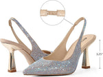 Load image into Gallery viewer, MUCCCUTE Heels for Women Slingback Kitten Heels Closed Toe Glitter Rhinestone Women's Pumps Stiletto Bridal Sandals for Wedding Prom Dating
