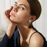 Load image into Gallery viewer, Black Dangle Earrings for Women Gold Sparkly Geometric Drop Statement Fashion Jewelry
