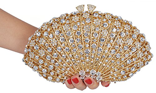 Mossmon Crystal Clutch Women Luxury Rhinestone Evening Bag (Gold)