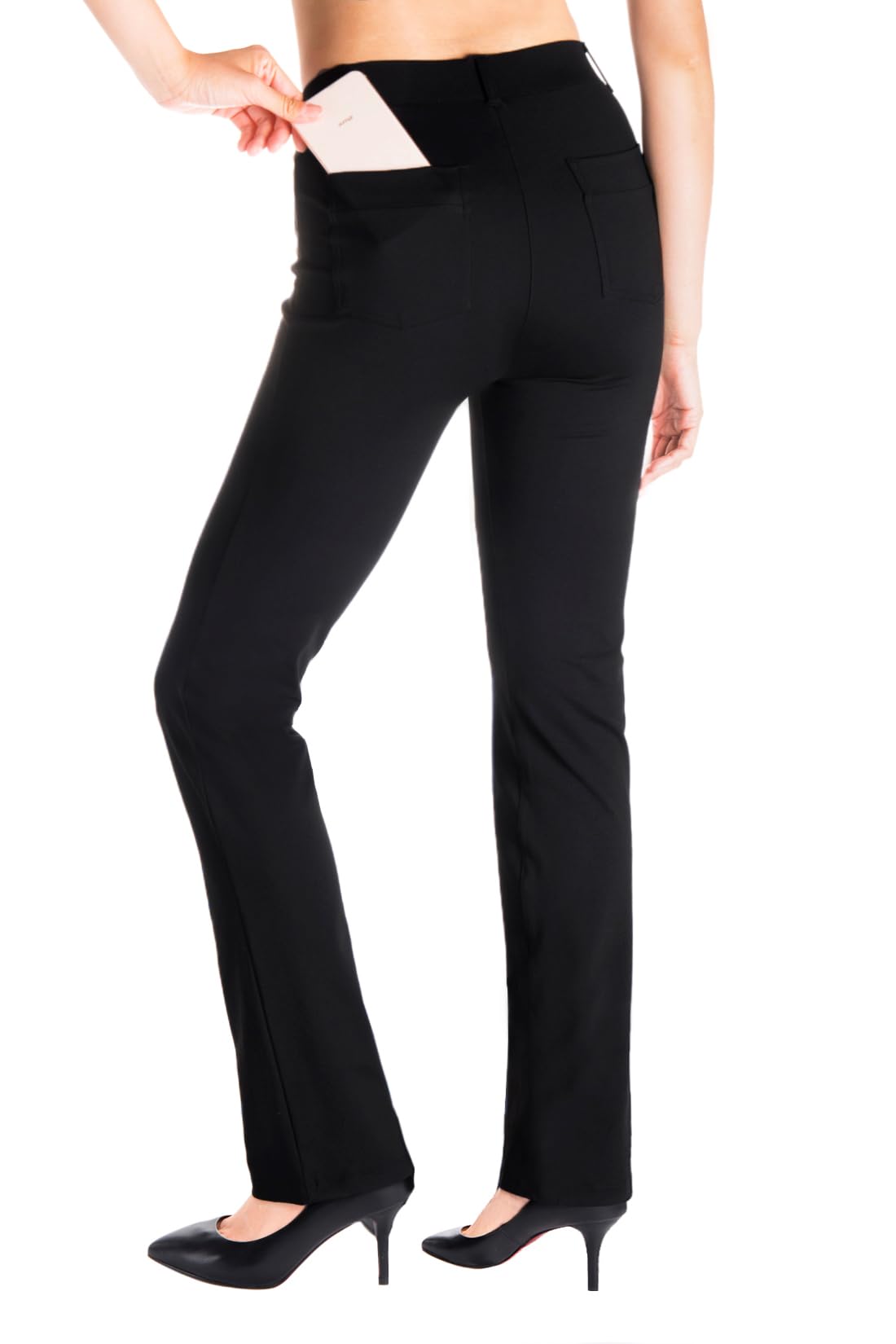 Yogipace,4 Pockets/Belt Loops,Petite Women's Straight Leg Yoga Dress Pant Work Pants Office Slacks,27",Black,Size XS