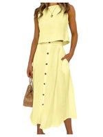 Load image into Gallery viewer, SOLY HUX Women's 2 Piece Skirt Sets Sleeveless Tank Tops and Button Front Skirt Summer Vacation Outfits Plain Yellow Medium

