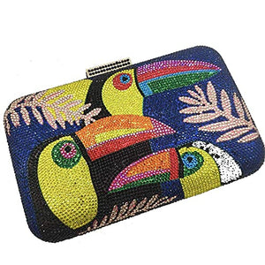 Boutique De FGG Toucan Bird Crystal Clutch Purses for Women Evening Minaudiere Handbags Party Rhinestone Clutch Bag,Mini,Navy Blue
