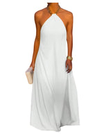Load image into Gallery viewer, OYOANGLE Women's Sleeveless Chain Halter Maxi Dress Backless Elegant Flared Long Dresses White Large
