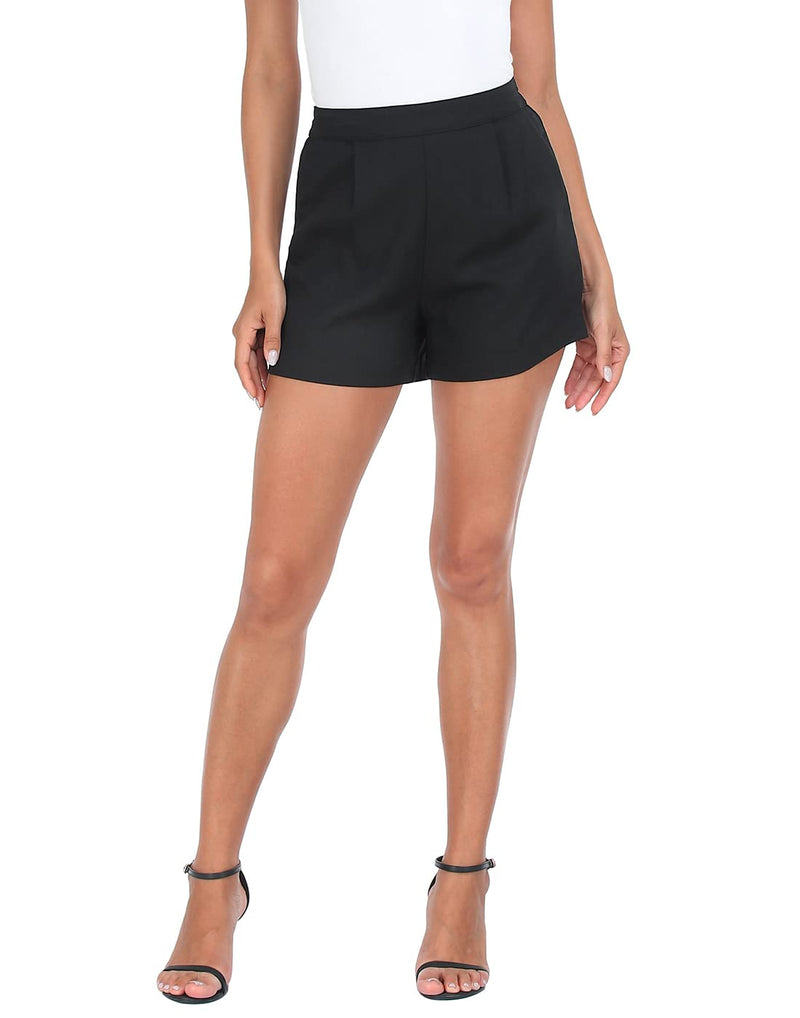 HDE High Waisted Linen Blend Pull On Dressy Summer Shorts for Women with Pockets Black - XL