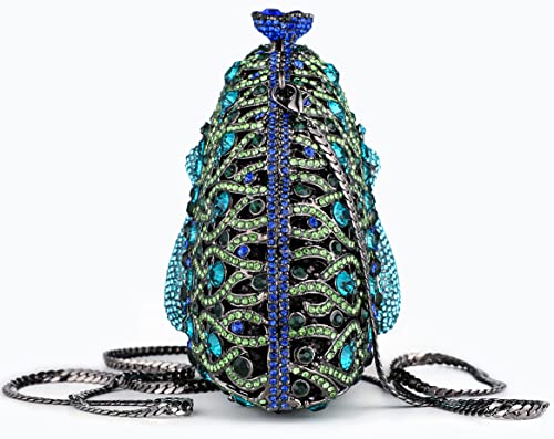 MOSSMON Peacock Luxury Rhinestone Crystal Evening Clutch Bag Sparkly Bride Wedding Party Purses for Women