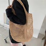 Load image into Gallery viewer, POOOPSSD New Woven Bag, Straw Mesh Tote Bag, Beach, Shoulder Bag, Hobo Women, Foldable Large Capacity, for Holiday, Picnic and Party. (Khaki)
