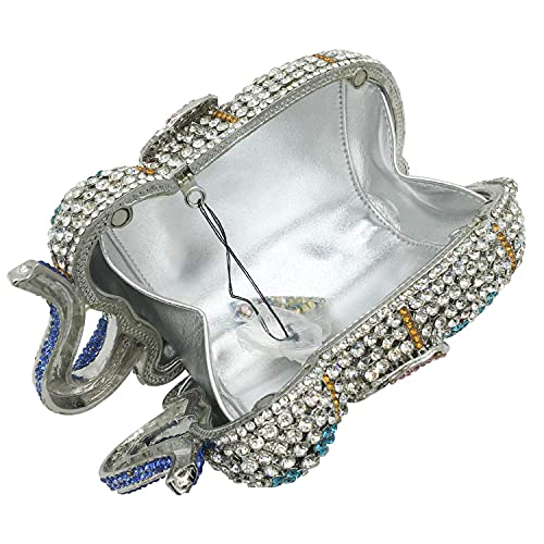 Boutique De FGG Elephant Crystal Clutch Bags Women Animal Rhinestone Evening Handbags Bridal Party Crystal Clutch Purse,Mini,Multi-White