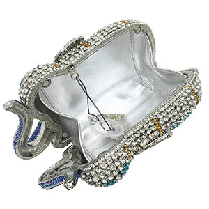 Boutique De FGG Elephant Crystal Clutch Bags Women Animal Rhinestone Evening Handbags Bridal Party Crystal Clutch Purse,Mini,Multi-White