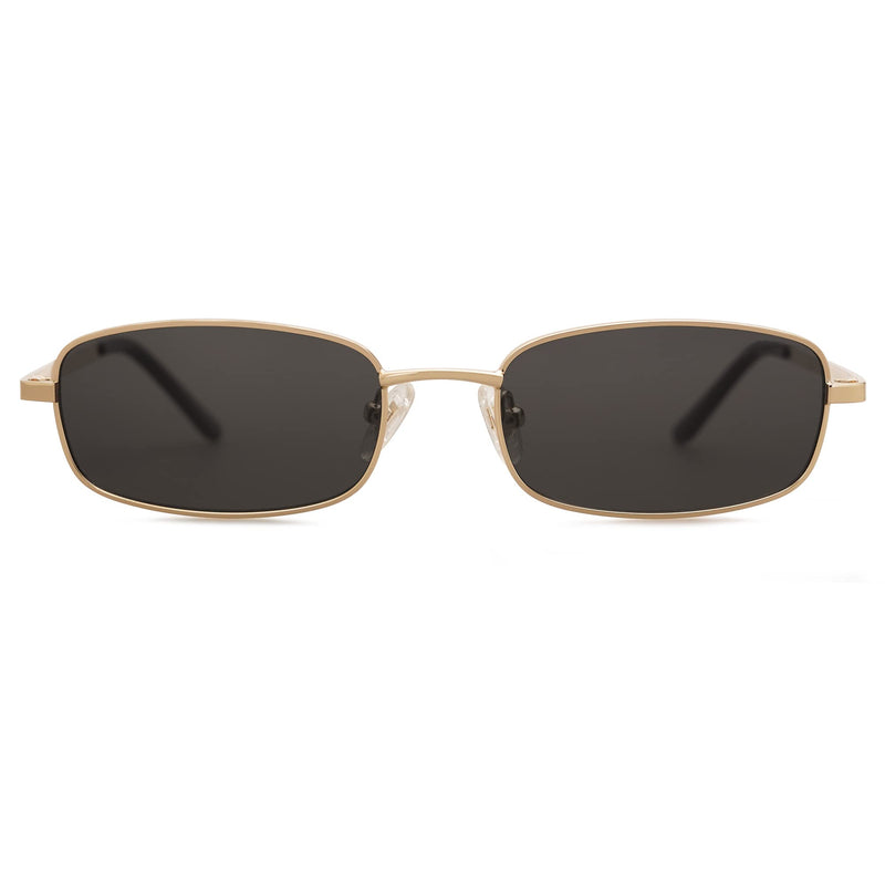 SOJOS Small Y2k Narrow Rectangle Sunglasses Womens Mens Retro 80s 90s Skinny Sunnies SJ1187, Gold/Grey