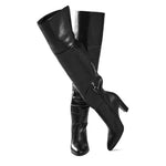 Load image into Gallery viewer, wetkiss Black Thigh High Over the Knee Long Tall Womens High Heeled Boot Pointed Toe Chunky Block Heel Leather Boots Fall Winter
