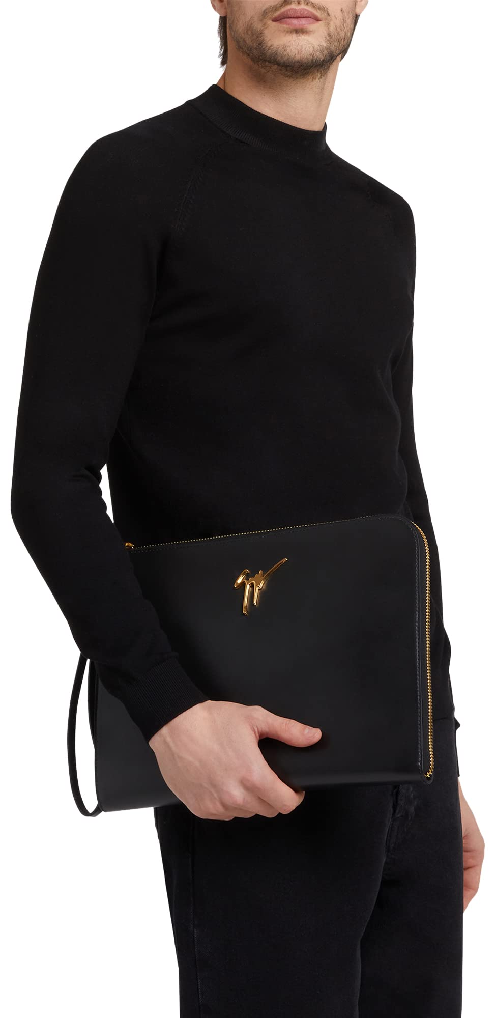 Giuseppe Zanotti, Fabian Leather Clutch, One Size, Black