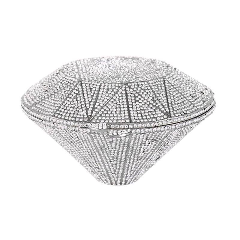 DEBIMY Rhinestone Evening Bag 3D Diamond Shape Crystal Clutch Purse for Wedding Formal Party Silver