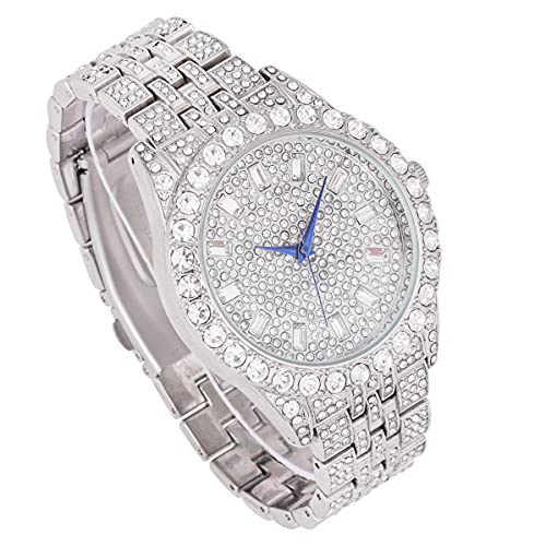 Charles Raymond Mens Watch w/Matching Iced Rolly Hip Hop Bracelet - Big Rhinestones on Trim and Elegant Baguette Time Indicators on Dial - Master Bling Designer - ST10226B (Silver)