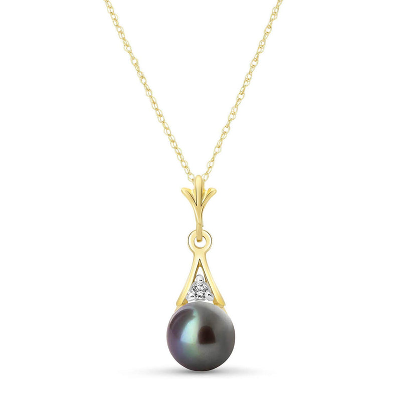 Galaxy Gold GG 14k 22" Yellow Gold Necklace with Diamond and Black Pearl