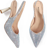 Load image into Gallery viewer, MUCCCUTE Heels for Women Slingback Kitten Heels Closed Toe Glitter Rhinestone Women's Pumps Stiletto Bridal Sandals for Wedding Prom Dating
