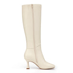 Load image into Gallery viewer, Athlefit Women&#39;s Knee High Boots Kitten Heel Square Toe Tall Boots Fashion Dress Stiletto Heeled Beige Long Booties Size 9.5
