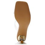 Load image into Gallery viewer, Cape Robbin Women's Slip-On Square Toe Block Heels - Clear Chunky Heel Sandals for Wedding, Party, Summer | Comfortable Transparent Mule Shoes (Kimberly) Nude 6
