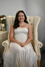 Load image into Gallery viewer, Fivsole Simple Aqua Wedding Guest Dress Formal Fall Midi Satin Pleated Dresses Adjustable Straps Bridesmaid Dress Size 0
