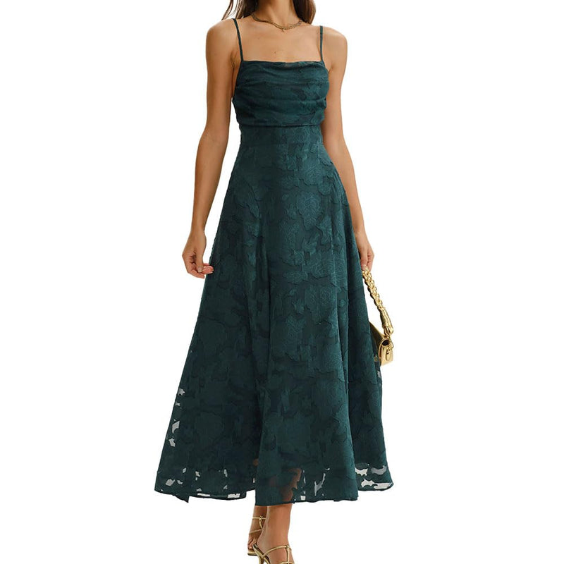 RIHOAS Women's Maxi Dresses Wedding Guest Dress Elegant A-Line Long Square Neck Backless Sling for Beach Wedding Party Vacation Green XL