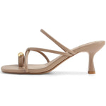 Load image into Gallery viewer, Dsevht Nude Strappy Kitten Heel Sandals Toe Ring Flip Flop Stiletto Low Short Thong Heels Slip On Square Open Toe Summer Dress Shoes for Women
